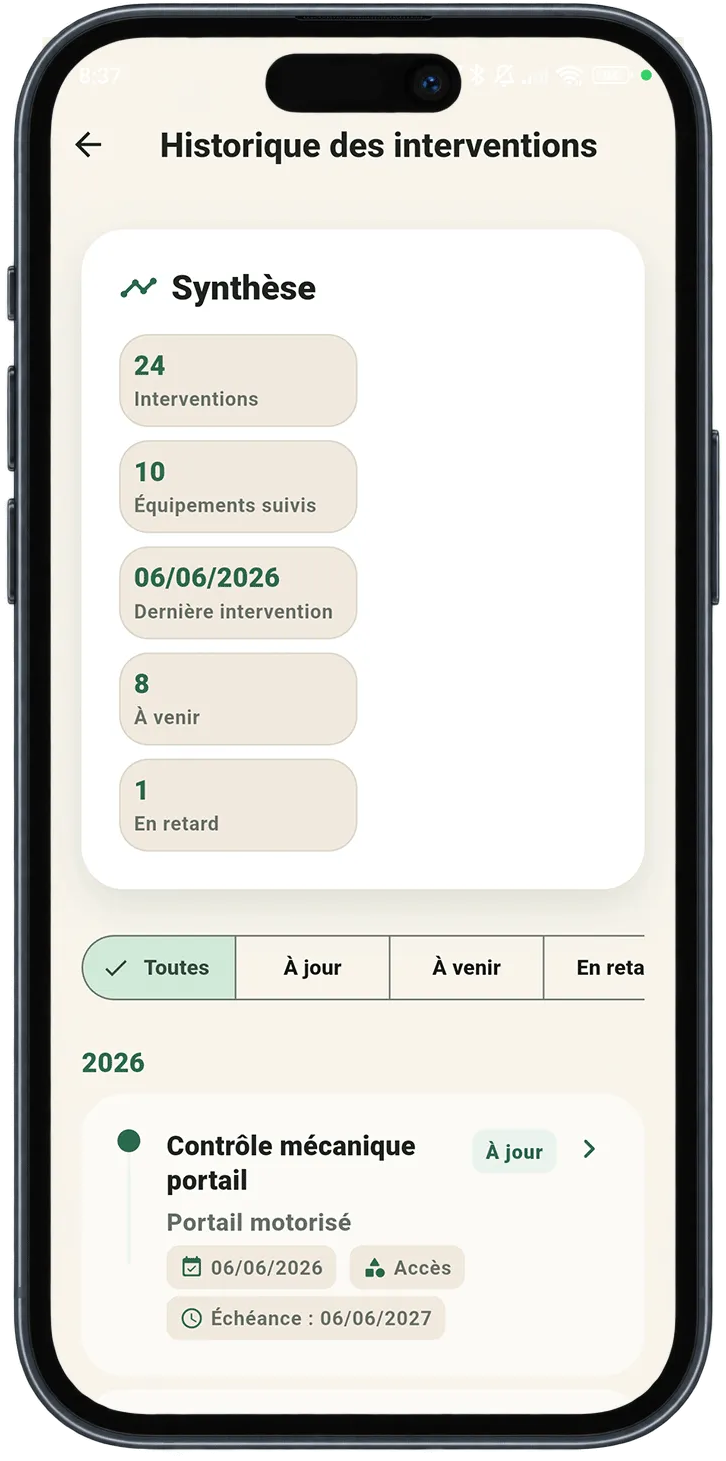 Historique des interventions dans Carnet Entretien Maison